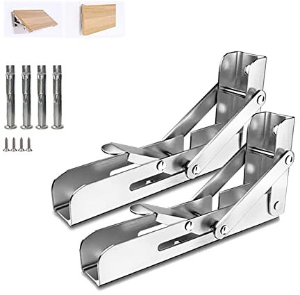 2 Pièces Equerre Pliante Charge Lourde,Equerre Etagere Murale en Acier Inox,Equerre Rabattable Murale,Charge 150kg,pour Salle de bains Cuisine Garage Décoration Murale (150mm/6in)