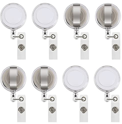 JANYUN 50 Pcs Retractable Badge Reel Clips Holder for Hanging ID Card Name | Clear White,Strong Pull Resistance,Bulk Carabiner Reels for Nurse Doctor Teachers Students School Office Workers