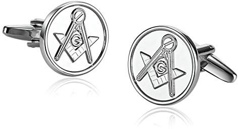 Gualiy Manschettenknöpfe Herren Stahl, Manschettenknöpfe Für Männer Freimaurer Freimaurer Kompass Rund Silber Manschettenknopf