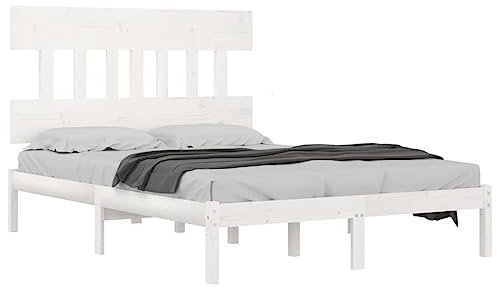 vidaXL White Solid Pinewood Super King Bed Frame - 180x200 cm, Durable, Firm Support, Stylish Design for Bedroom