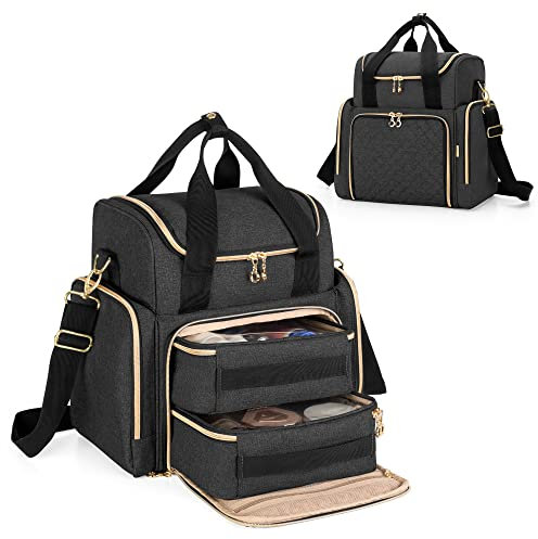 Luxja Kulturtasche Damen, Make Up Organizer Tasche, Kosmetikkofffer für Make up, Kosmetiktasche zum Tragen, Reise Kulturbeutel für Mädchen, Männer und Frauen, Schwarz