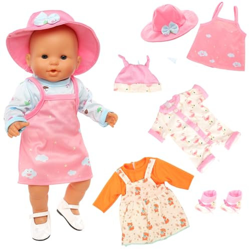 Miunana Puppenkleidung Kleidung Kleider Hut Zubehör für 35-45 cm Baby Puppen, 3 Süße Outfits für Baby Puppen