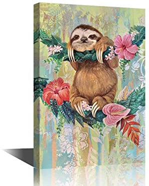 TISHIRON Leinwandbild Wandbild Niedliches Faultier zum Aufhängen an Ranken-Poster, Wandkunst, moderne Schönheit, Zuhause, Büro, Badezimmer, Schlafzimmer, Küche, Dekoration, gerahmter Druck, 20x30 cm