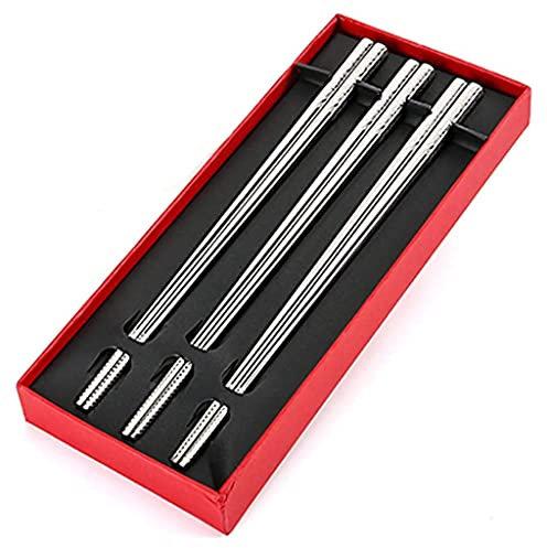 Bacchette giapponesi in metallo in acciaio inossidabile Set regalo con custodia, 3 paia di bacchette per sushi riutilizzabili, bacchette cinesi coreane di lusso, bacchette antiscivolo, lavabili in l