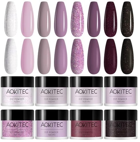 Aokitec 8 Colors Dip Powder Kit - French Nail Art Starter System for Manicure Salon DIY at Home, Odor-Free & Long-Lasting, No Lamp Curing Needed, Women's Gift