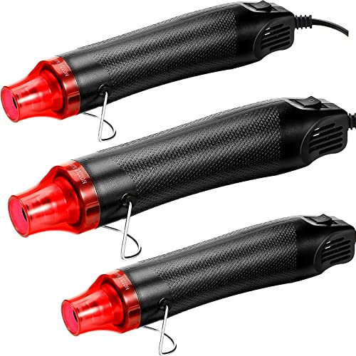 3 Pcs Heat Gun for Crafts, Mini Hot Air Gun, Portable Handheld Heat Gun for DIY Crafts Embossing, Epoxy Resin, Shrink Wrapping, Vinyl Wrap, Drying Paint, Clay, Cup Turner, Candle Making, 300W, Black