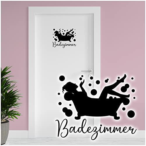 Dekoaufkleber Badezimmer 24,5x20cm Türaufkleber Bad Aufkleber Tür Wandtattoo Badewanne Deko Sticker selbstklebend wasserfest Y071 (Schwarz)