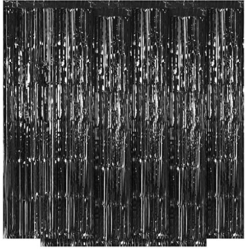 Ohiyoo 5 Stück Schwarzer Metallic Lametta Vorhänge 1 x 2.5M Folien Fransen Lametta Vorhange Hintergrund für Geburtstag Partydekor Verlobung Hochzeit Weihnachten Neujahr Dekoration (Schwarz)