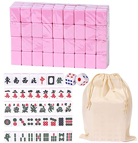Povanjer Jeu de Mahjong, Trip Petits Kits de Mahjong Chinois Traditionnel avec Sac de Transport | Jeu de Table Portable avec 146 Pierres de Mahjong en résine de mélamine pour Les Loisirs en