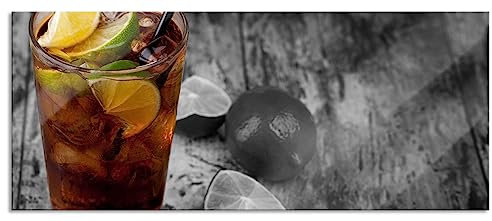 Pixxprint Glasbild Panorama, Wandbild aus Echtglas, Cuba Libre mit vielen Limetten, 100x40 cm, inkl. Aufhängung und Abstandshalter