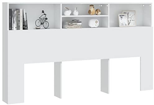 Tidyard Bett Kopfteil mit Ablagen Kopfteil-Regal Wand-Kopfteil Bücherregal-Kopfteil Betthaupt Bettkopfteil Schlafzimmer Weiß 180 x 19 x 103,5 cm (L x B x H) Holzwerkstoff