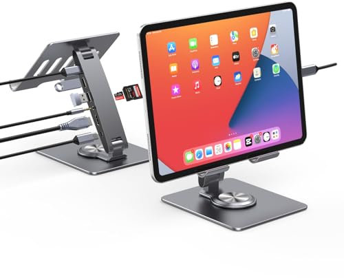 Docking station universale per iPad Mini Air Pro Galaxy Tab iPhone HC regolabile 7-in-1 USB Hub girevole a 360 ° iPad stand con USB C Hub 12,9 pollici 4K HDMI USB 3.0 PD 100W 3.5mm Audio SD/TF lettore