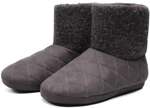 KuaiLu Hohe Hausschuhe Boots Herren Winter Wolle Gefütterte Hausstiefel Männer Warme Flauschige Plüsch Hüttenschuhe Kuschel Geschlossen Hausschuhe Stiefel Warm Slippers Puschen Grau EU40