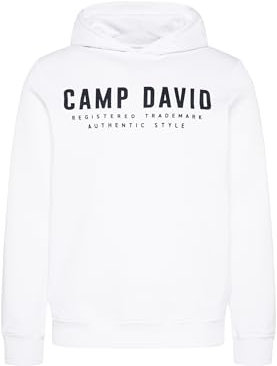 Camp David Herren Basic Hoodie mit Logo Print Opticwhite L