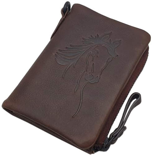 Rindleder Geldbörse mit Pferd-Motiv und RFID & NFC Schutz (Braun) | Geldbeutel, Portemonnaie, Geldtasche