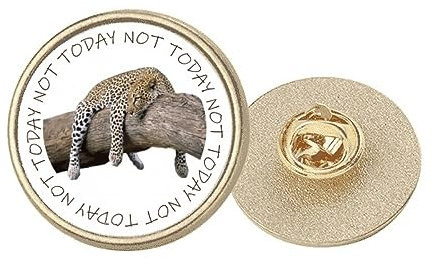 Broche ronde en métal doré avec motif léopard, M, Métal