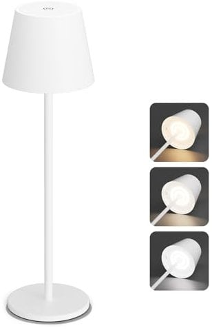 Aipsun Dimmbare LED akku Tischleuchte Weiß mit 5500mAh, Wiederaufladbar Warmweiß(2700k-6000k) Aluminium Outdoor Tischlampe IP54 wasserdicht für Restaurant, Schlafzimmer, Bar