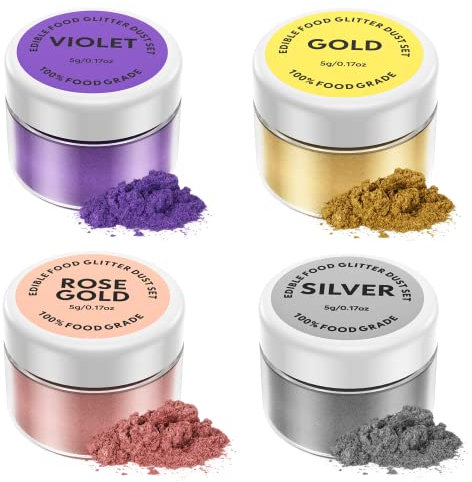 Edible Glitter Set 4 X 5g - Waysroma Edible Glitter Powder for Drinks Edible Lustre Dust 4 Colours Edible Glitter for Cakes, Strawberries, Cupcakes, Fondant, Chocolate, Cocktails