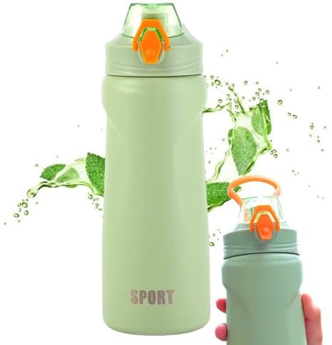 Stainless Steel Water Bottle Insulated Vacuum Flask - Leak Proof Gym Bottle Ideal for Fitness & Sport Water Bottles with Straw BPA Free for Hot & Cold Drinks Metal Water Bottle for Gym (Green)