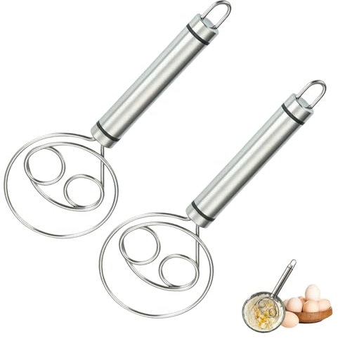 2PCS Bread Dough Whisk Bread Dough Mixer Accessories Tool for Kitchen Danish Dough Whisk Double Holes Bread Mixer for Quick Mixing Double Eyes Stainless Steel Whizzy Whisk