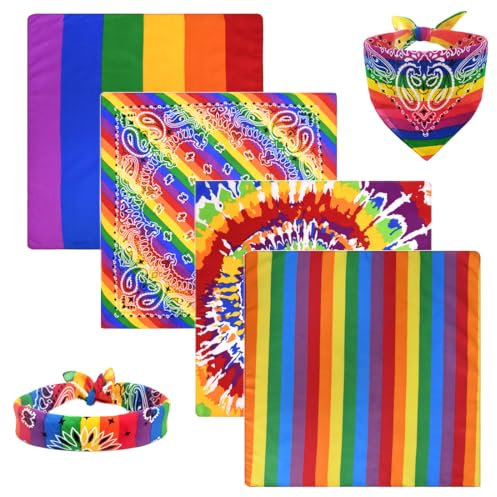 4pcs Regenbogen-Bandana - Regenbogen-Geschenkidee -Baumwollbandana - Mehrfarbiges Halstuch - Pride-Zubehör - Pride-Parade - Kopftuch
