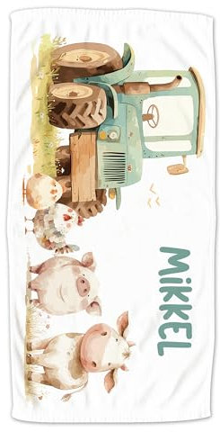GRAZDesign Kinder Handtuch Trecker Bauernhof - Duschtuch mit Namen - personalisiert - für Kinder Mädchen & Jungen - Strandtuch als Geschenk - 140x70cm