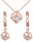 MICMIF Parure de bijoux zircon en argent 925 pour femme, Collier pendentif cube et boucles d'oreilles dangle, plaqué or rose, Élégantes soirée bijoux pour petite amie maman fille