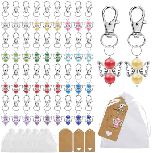 Nadinsta 36 Piezas Llavero de Estilo Ángel Pequeño, Recuerdos de Invitados Ángel de la Guarda con Bolsas de Organza y Etiqueta Kraft, Lembranças de Batizado para Bodas, Bautizos, Partido, Navidad