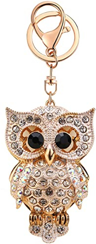 Niedlicher Schlüsselanhänger für Damen, Kawaii-Strass-Kristall, glitzernd, rosa Schlüsselanhänger für Tasche, Rucksack, Charm-Zubehör, Weiß / Eulen, One size
