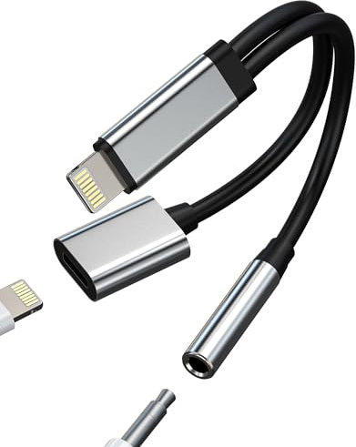 Adaptador Auriculares Clavija 3.5mm para iPhone 11 12 13 Pro, Conector Jack Lightning a Audio Auriculares Splitter Cable AUXiliar Coche Teléfono Accesorio Dispositivo para Apple iPad