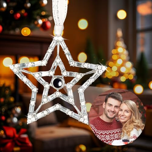 Custom Photo Ornament for Christmas Tree Personalised Decoration with Picture Inside Hanging Star Projection Pendant 2024 New Home Decor for Xmas Party New Year Memorial Gifts for Family Couples