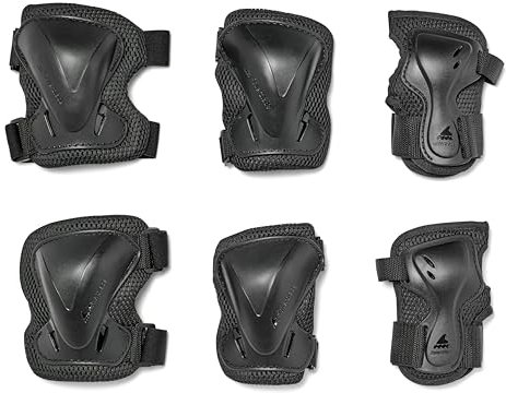 Rollerblade EVO Pro Gear Junior - Juego de 3 Protectores de Patines en línea para niños, Protectores en línea para Codos, Rodillas y Manos, niños y niñas, Unisex, Negro, XS