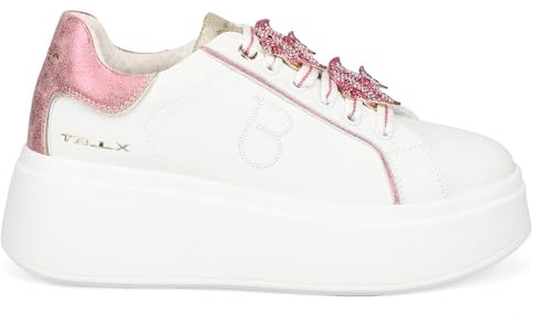 Tosca Blu Sneaker da Donna Elettra in Pelle Bianca e Fucsia a con Pesci di Strass - Elettra 010 C27 - Taglia 35