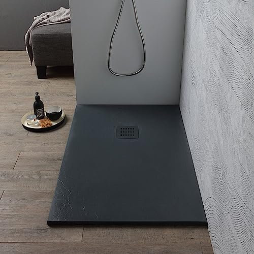 Kiamami Valentina - Piatto Doccia in Resina Sottile 140x80 Completo di Copri piletta Grigio Antracite | Muse