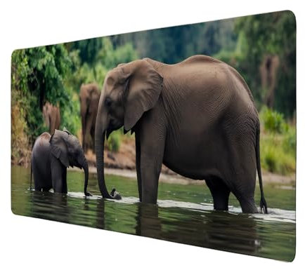Elefantenfamilie am Fluss Schreibtischunterlage 69x31cm XXL Mauspad Schreibtisch-Deko mit Naturmotiv, perfekt für Tierfreunde
