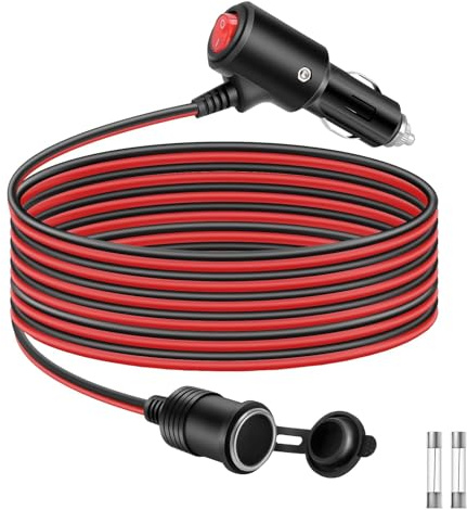 Thlevel 9.8Ft/3M Cigarette Lighter Extension Cord with On Off Switch 12V/24V Male to Female Socket 16AWG Heavy Duty Extension Cable