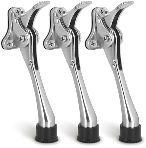 3 Pack Kick Down Door Stoppers 6 Inch Brushed Nickel with Rubber Tip, Once Touch Adjustable Heavy Duty Door Stop, Door Holder