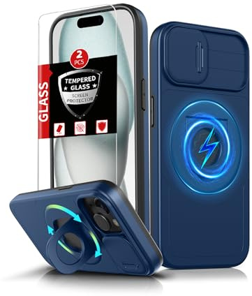 FRLMOOES for iPhone 14 Plus / 15 Plus Case Magnetic Kickstand +Camera Cover