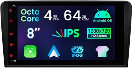 XTRONS 8 Android Car Stereo 4+64GB Radio Player for Audi A3 8P S3 8P RS3 Sportback, Built-in IPS Screen DSP 4G Wireless CarAuto Play GPS Navigation Bluetooth WiFi Cooling System, Optional DAB+