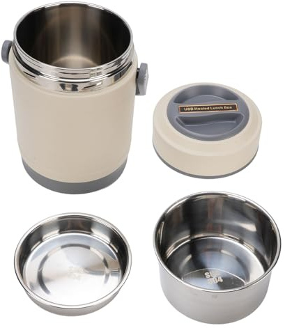 Stainless Steel Portable Thermal Cooker Pot Non Leakage Heat Preservation Pot for Business People and Travelers 2L (Orange) (Beige)