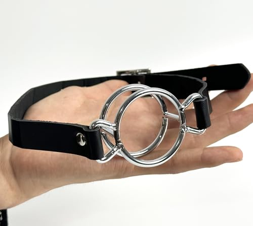 Silbrig Edelstahl Doppel-O-Ring Ø40mm Gag Mundknebel Metal PU Lederband | YILUQIFLY Mundsperre Intensiv stabil Mundfessel Restraint verstellbares Fetisch SM Bondage Sexspielzeug Paare Frauen Männer