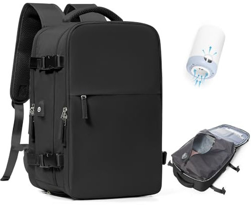 BJLFS Zaino da viaggio aereo Bagaglio a mano con Pompa per Sottovuoto Borse da Cabina per Ryanair 40x20x25 Airback con compressione sottovuoto,Zaino Casual per laptop da 14 pollici per Viaggi