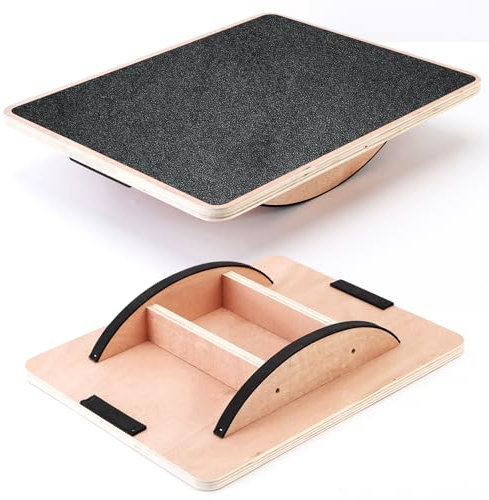 Balance Board Trainingsgerät für Büro und Home Office, Erwachsene Wackelbrett Physiotherapie Holz mit Anti Slip Roller, Max. 150kg Belastbarkeit, Core Strength Trainer