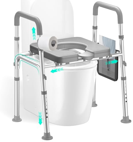 HOMEAL Raised Toilet Seat Riser with Handles for Seniors, 450LBS Heavy-Duty 3in1 Commode Chair for Disabled & Patients with Reinforced Frame & Protective Deflector, Built for Safety & Clean