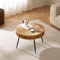 Cagnolier Table basse ronde, table d'appoint en bois avec design linéaire, table de salon avec pieds en métal noir, table basse dans le salon, marron clair, diamètre 60 × 42 cm