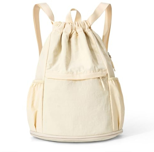 Boziee Sport Turnbeutel Kordelzug Sportrucksack Wasserfeste Daypack Gym Bag Gymsack Sporttasche mit Netztaschen Schuhfach für Schule Sport,Schwimmen, Reisen und Outdoor (Weiß)