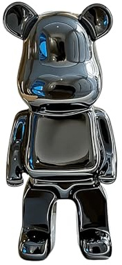 rowen homes Pearlescent Mini Standing Bear Sculpture - 18cm Decorative Money Box Ornament, Glossy Modern Art Figurine for Home Decor - Luxury Interiors (Black)