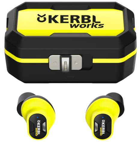 Kerbl Works In-Ear-Gehörschutz Buds BT, SNR 31 dB mit BT | Bluetooth, Awareness-Modus, IP65, wiederaufladbare Aufbewahrungsbox, Kopfhörer, Gehörschutzstöpsel elektronisch