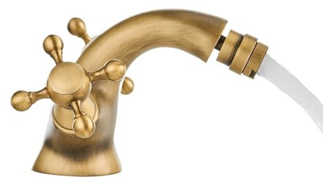 G1/2 Antique Bidet Faucet Two Ceramic Swivel Handles Water Bathroom Sink Brass Single Hole Deck Mounted Water Mixer Tap 7313(Black)