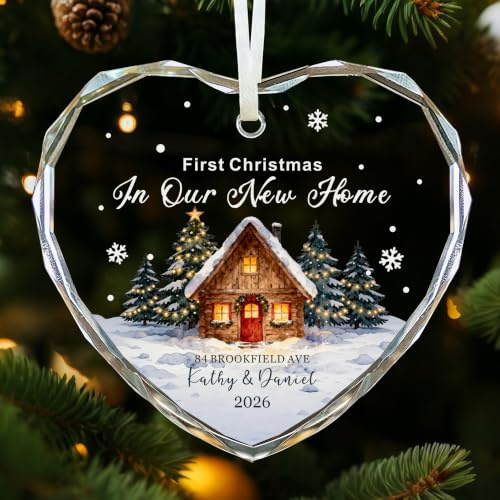 EDSG Personalised First Christmas in New Home 2026, New Home Christmas Decoration Bauble, 1st Christmas House Ornament Tree Decoration Gifts for Housewarming Family (Heart, Design 1)